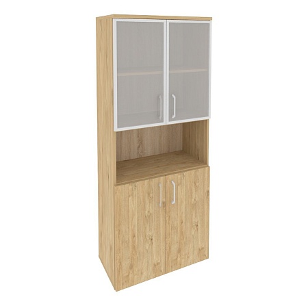 Шкаф высокий широкий (2 низких фасада ЛДСП + 2 низких фасада стекло в раме) O.ST-1.4R