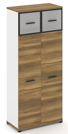 Шкаф одна широкая секция, 5 ниш (2 фасада ЛДСП, 4 ниши + 2 фасада стекло белое матовое в раме, 1 ниша) CN.STS-517 RM B/W