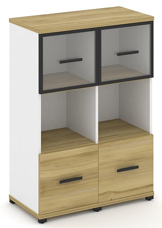 Шкаф две узкие секции, 3 ниши (2 фасада ЛДСП,  1 ниша + 2 фасада стекло прозрачное в раме,  1 ниша) CN.STU-325 RP B/W