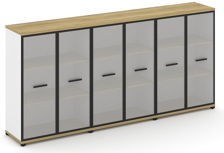 Шкаф три широкие секции, 3 ниши (6 фасадов стекло белое матовое в раме, 3 ниши) CN.STS-336 RM B/W