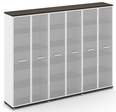 Шкаф три широкие секции, 5 ниш (6 фасадов стекло белое матовое в раме, 5 ниш) CN.STS-538 RM B/W