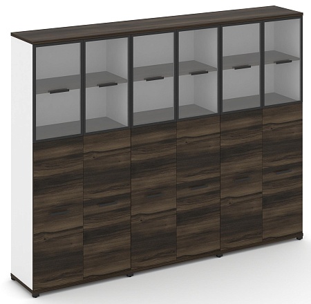 Шкаф три широкие секции, 5 ниш (6 фасадов ЛДСП, 3 ниши + 6 фасадов стекло прозрачное в раме, 2 ниши) CN.STS-535 RP B/W