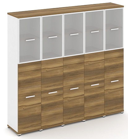 Шкаф пять узких секций, 5 ниш (5 фасадов ЛДСП, 3 ниши + 5 фасадов стекло белое матовое в раме, 2 ниши) CN.STU-555 RM B/W