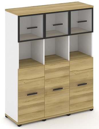 Шкаф три узкие секции, 4 ниши (3 фасада ЛДСП,  2 ниши + 3 фасада стекло прозрачное в раме, 1 ниша) CN.STU-435 RP B/W