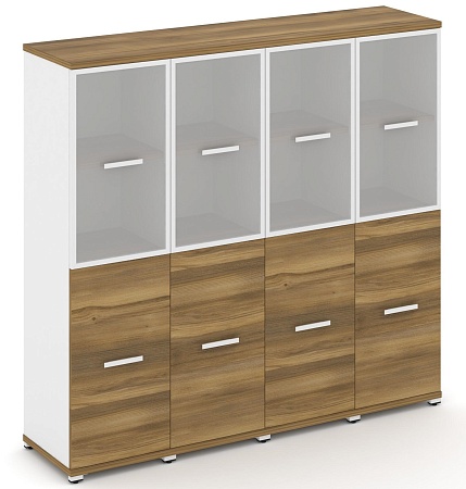 Шкаф четыре узкие секции, 4 ниши (4 фасада ЛДСП, 2 ниши + 2 фасада стекло белое матовое в раме, 2 ниши) CN.STU-442 RM B/W