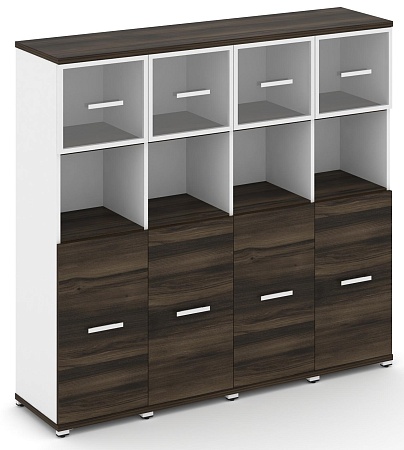 Шкаф четыре узкие секции, 4 ниши (4 фасада ЛДСП,  2 ниши + 4 фасада стекло прозрачное в раме,  1 ниша) CN.STU-445 RP B/W