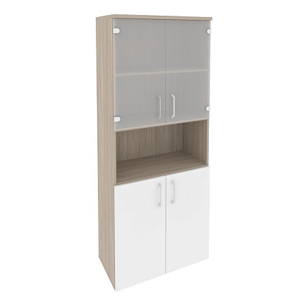 Шкаф высокий широкий (2 низких фасада ЛДСП + 2 низких фасада стекло) O.ST-1.4