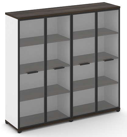 Шкаф две широкие секции, 4 ниши (4 фасада стекло прозрачное в раме,  4 ниши) CN.STS-426 RP B/W