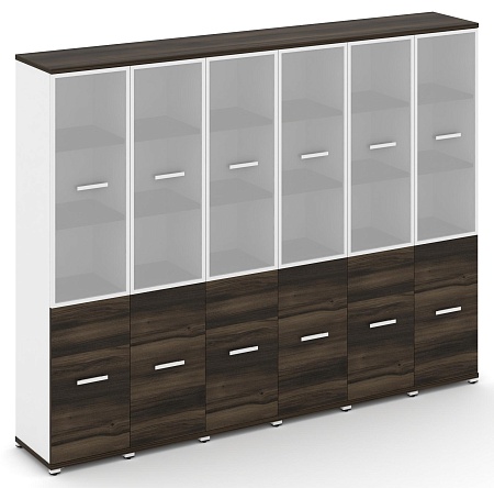 Шкаф шесть узких секций, 5 ниш (6 фасадов ЛДСП,  2 ниши + 6 фасадов стекло белое матовое в раме, 3 ниши) CN.STU-562 RM B/W