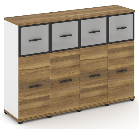 Шкаф четыре узкие секции, 3 ниши (4 фасада ЛДСП, 2 ниши + 4 фасада стекло белое матовое в раме, 1 ниша) CN.STU-344 RM B/W