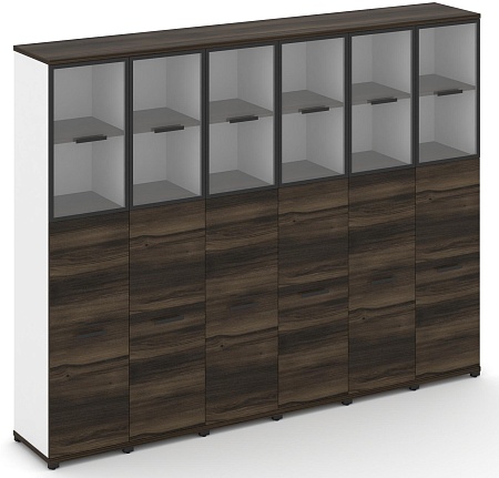 Шкаф шесть узких секций, 5 ниш (6 фасадов ЛДСП, 3 ниши + 6 фасадов стекло прозрачное в раме, 2 ниши) CN.STU-565 RP B/W