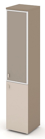 Шкаф высокий узкий правый (1 низкий фасад ЛДСП + 1 средний фасад стекло лакобель Satin в раме) ES.SU-1.2R(R) I/U