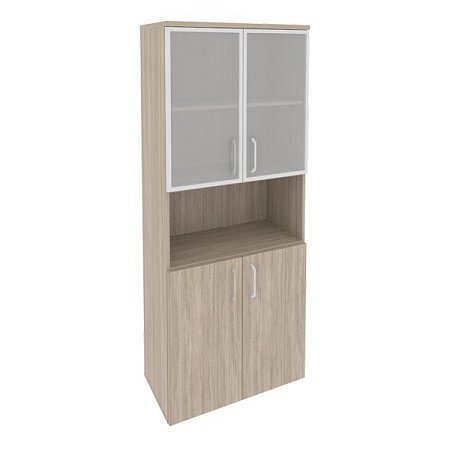 Шкаф высокий широкий (2 низких фасада ЛДСП + 2 низких фасада стекло в раме) O.ST-1.4R