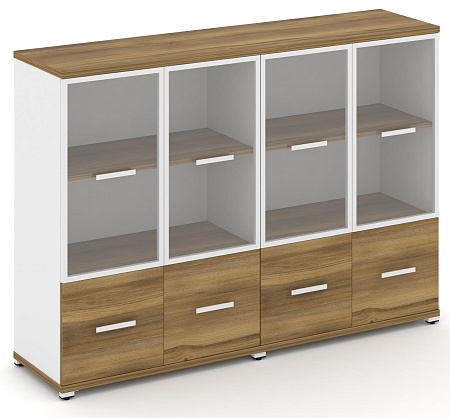 Шкаф две широкие секции, 3 ниши (4 фасада ЛДСП, 1 ниша + 4 фасада стекло прозрачное в раме, 2 ниши) CN.STS-322 RP B/W