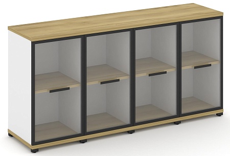 Шкаф четыре узкие секции, 2 ниши (4 фасада стекло прозрачное в раме, 2 ниши) CN.STU-243 RP B/W