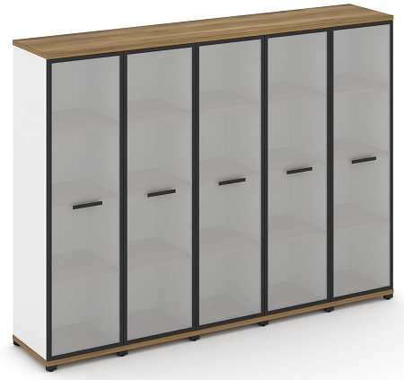 Шкаф пять узких секций, 4 ниши (5 фасадов стекло белое матовое в раме, 4 ниши) CN.STU-456 RM B/W