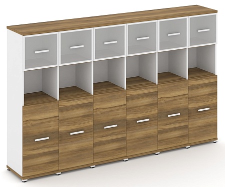 Шкаф шесть узких секций, 4 ниши (6 фасадов ЛДСП, 2 ниши + 6 фасадов стекло белое матовое в раме, 1 ниша) CN.STU-465 RM B/W