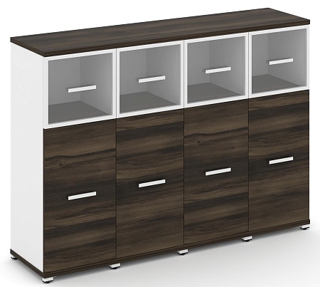 Шкаф четыре узкие секции, 3 ниши (4 фасада ЛДСП, 2 ниши + 4 фасада стекло прозрачное в раме, 1 ниша) CN.STU-344 RP B/W