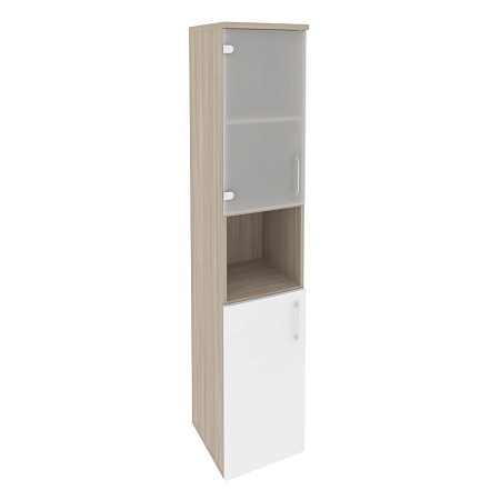 Шкаф высокий узкий левый (1 низкий фасад ЛДСП + 1 низкий фасад стекло) O.SU-1.4(L)