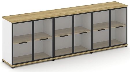 Шкаф три широкие секции, 2 ниши (6 фасадов стекло прозрачное в раме, 2 ниши) CN.STS-233 RP B/W