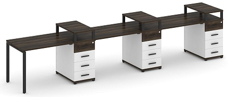 Рабочая станция на 3 места с тремя опорными тумбами CN.ORS-457 B/W
