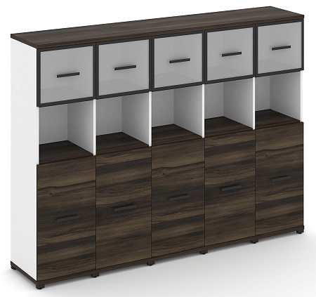 Шкаф пять узких секций, 4 ниши (5 фасадов ЛДСП, 2 ниши + 5 фасадов стекло белое матовое в раме,  1 ниша) CN.STU-455 RM B/W