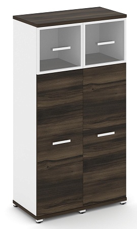 Шкаф две узкие секции, 4 ниши (2 фасада ЛДСП, 3 ниши + 2 фасада стекло прозрачное в раме, 1 ниша) CN.STU-424 RP B/W