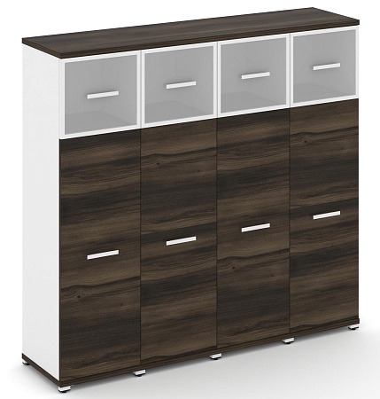 Шкаф четыре узкие секции, 4 ниши (4 фасада ЛДСП, 3 ниши + 4 фасада стекло белое матовое в раме, 1 ниша) CN.STU-444 RM B/W