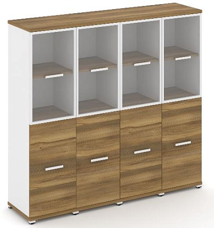 Шкаф четыре узкие секции, 4 ниши (4 фасада ЛДСП,  2 ниши) + 2 фасада стекло прозрачное в раме, 2 ниши) CN.STU-442 RP B/W