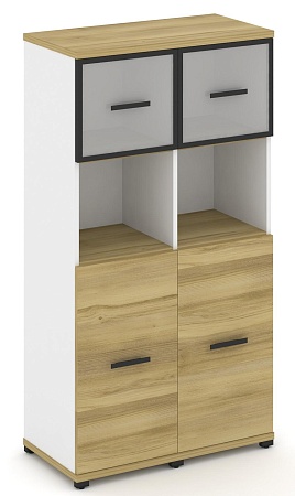 Шкаф две узкие секции, 4 ниши (2 фасада ЛДСП,  2 ниши + 2 фасада стекло белое матовое в раме, 1 ниша) CN.STU-425 RM B/W