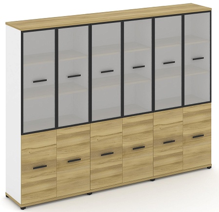 Шкаф три широкие секции, 5 ниш (6 фасадов ЛДСП, 2 ниши + 6 фасадов стекло белое матовое в раме, 3 ниши) CN.STS-532 RM B/W