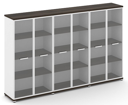 Шкаф три широкие секции, 4 ниши (6 фасадов стекло прозрачное в раме, 4 ниши) CN.STS-436 RP B/W