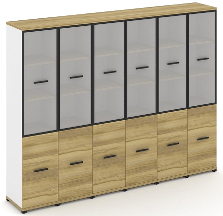 Шкаф шесть узких секций, 5 ниш (6 фасадов ЛДСП,  2 ниши + 6 фасадов стекло белое матовое в раме, 3 ниши) CN.STU-562 RM B/W