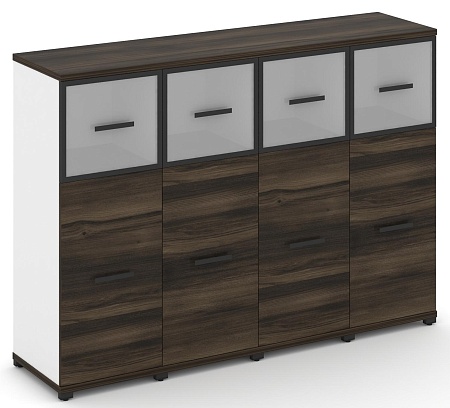 Шкаф четыре узкие секции, 3 ниши (4 фасада ЛДСП, 2 ниши + 4 фасада стекло белое матовое в раме, 1 ниша) CN.STU-344 RM B/W