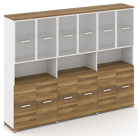 Шкаф три широкие секции, 5 ниш (6 фасадов ЛДСП, 2 ниши + 6 фасадов стекло белое матовое в раме, 2 ниши) CN.STS-533 RM B/W