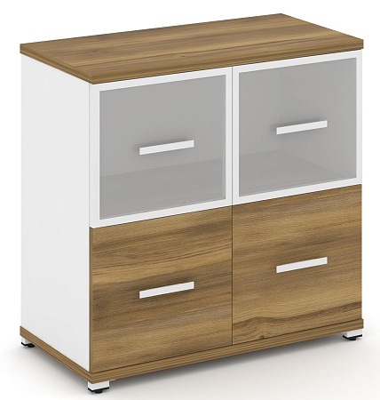 Шкаф две широкие секции, 2 ниши (2 фасада ЛДСП, 1 нишу + 2 фасада стекло белое матовое в раме, 1 ниша) CN.STS-212 RM B/W