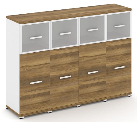 Шкаф четыре узкие секции, 3 ниши (4 фасада ЛДСП, 2 ниши + 4 фасада стекло белое матовое в раме, 1 ниша) CN.STU-344 RM B/W