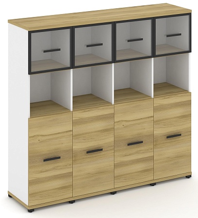 Шкаф четыре узкие секции, 4 ниши (4 фасада ЛДСП,  2 ниши + 4 фасада стекло прозрачное в раме,  1 ниша) CN.STU-445 RP B/W