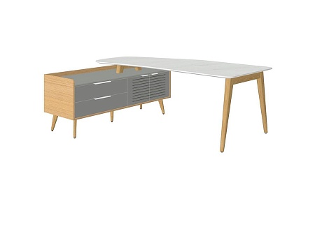 Стол рабочий эргономичный с опорной тумбой Rem-200.1L+ Rem-33L