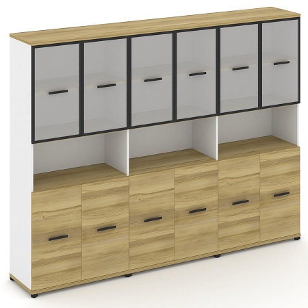 Шкаф три широкие секции, 5 ниш (6 фасадов ЛДСП, 2 ниши + 6 фасадов стекло белое матовое в раме, 2 ниши) CN.STS-533 RM B/W