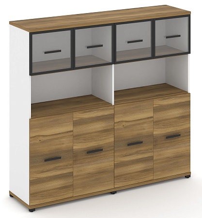 Шкаф две широкие секции, 4 ниши (4 фасада ЛДСП, 2 ниши + 4 фасада стекло прозрачное в раме, 1 ниша) CN.STS-425 RP B/W