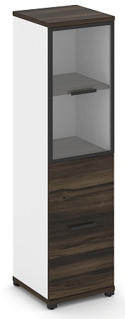 Шкаф одна узкая секция, 4 ниши (фасад ЛДСП,  2 ниши + фасад стекло прозрачное в раме,  2 ниши) CN.STU-412 RP B/W