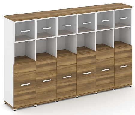 Шкаф шесть узких секций, 4 ниши (6 фасадов  ЛДСП, 2 ниши + 6 фасадов стекло прозрачное в раме, 1 ниша) CN.STU-465 RP B/W