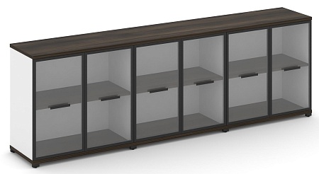 Шкаф три широкие секции, 2 ниши (6 фасадов стекло прозрачное в раме, 2 ниши) CN.STS-233 RP B/W