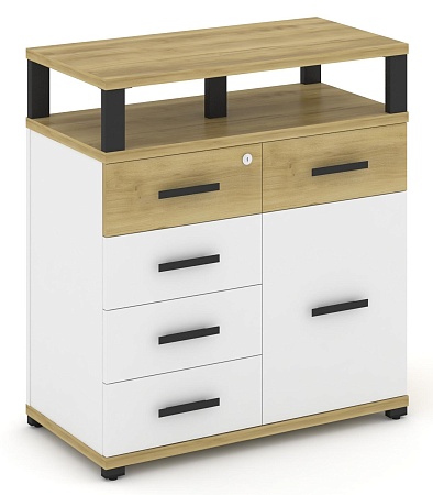 Тумба приставная широкая 5 ящиков + 1 распашной фасад. С надставкой широкой. CN.TSP-018 B/W