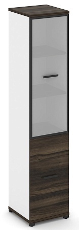 Шкаф одна узкая секция, 5 ниш (фасад ЛДСП  на 2 ниши + фасад стекло белое матовое в раме,  на 3 ниши) CN.STU-512 RM B/W