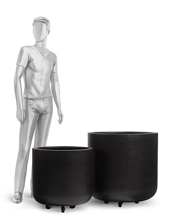 Кашпо TREEZ Ergo Hard Rock Цилиндрическая чаша Антрацит на колёсиках д-73, в-75 см