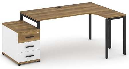Стол эргономичный правый с опорной тумбой CN.SA-303(R) B/W