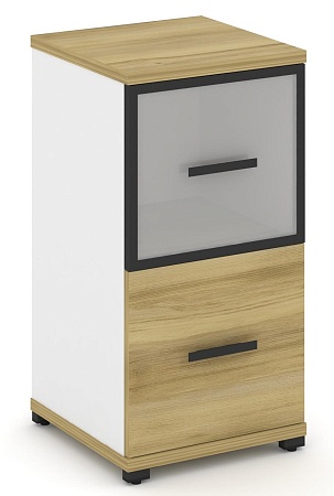 Шкаф одна узкая секция, 2 ниши (фасад ЛДСП, 1 ниша + фасад стекло белое матовое в раме, 1 ниша) CN.STU-212 RM B/W