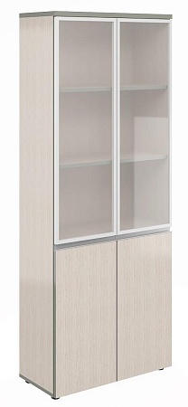 Шкаф широкий высокий со стеклом в алюм. раме V-2.2+4.0+4.4.1*2+ручки